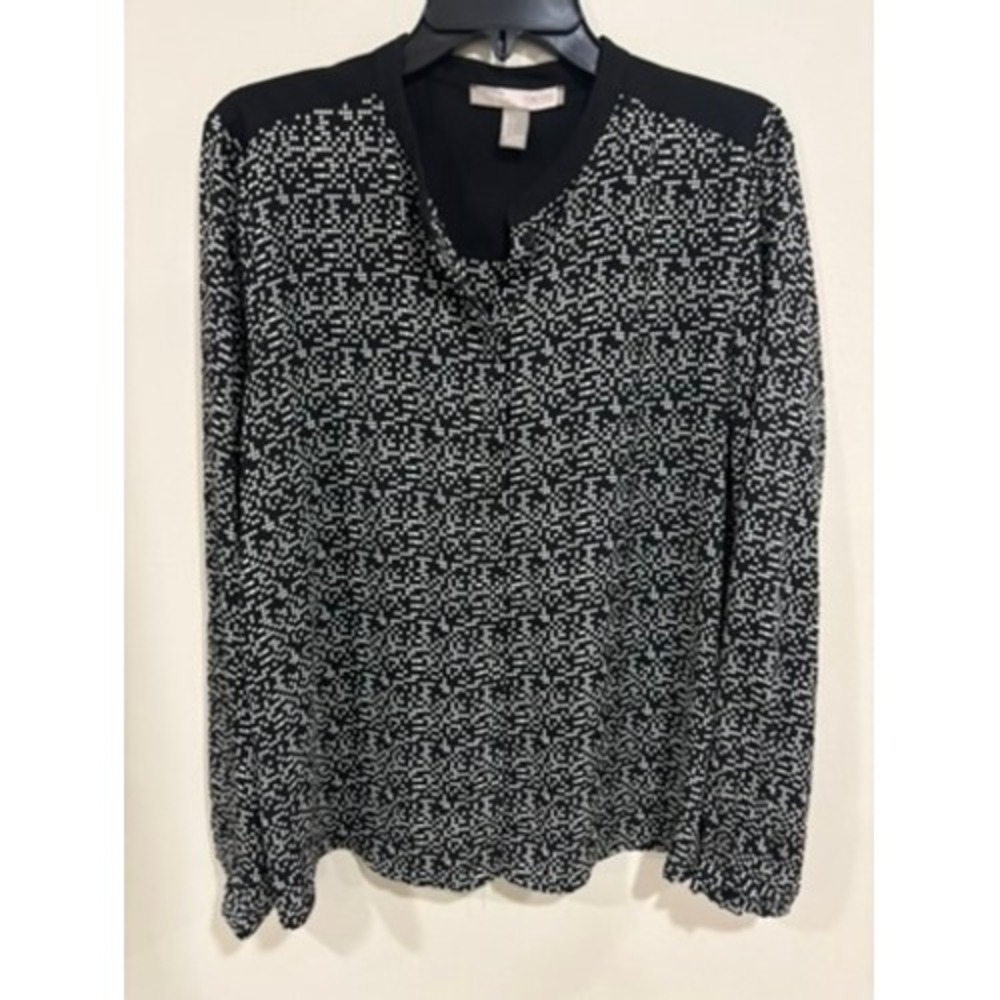 Forever 21 Contemporary Geometric‎ Print Blouse Black White V Neck L Career Work